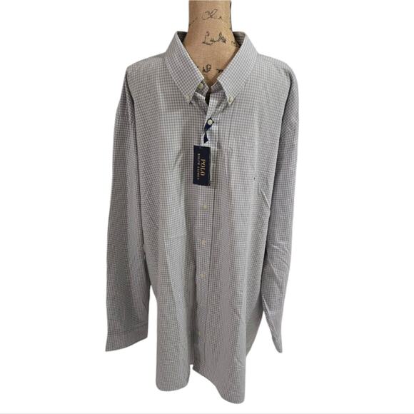 Polo Ralph Lauren GRAY GINGHAM Check Smooth STRETCH Shirt 3XB NAVY Pony NEW - Picture 2 of 8